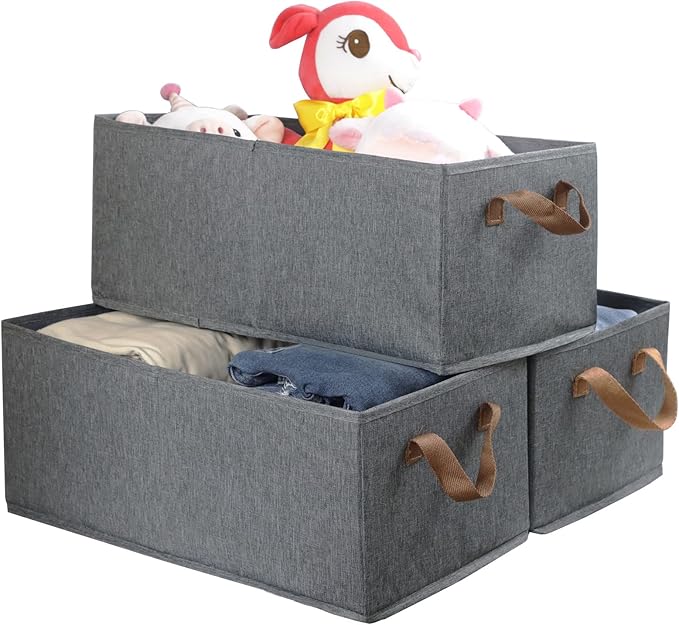 Pack of 3 Large Capacity Storage Bins Closet Organizer System, Sturdy Foldable Storage Boxes for Organizing Clothing, Sheets, Toys, Books - Shelf Organizer Shelves Basket Storage Bin